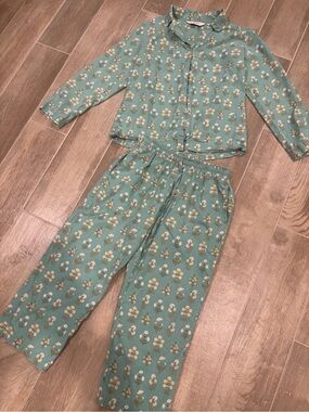 Beautiful Biba Pajama Set Floral Pattern Against Sage Green Background S